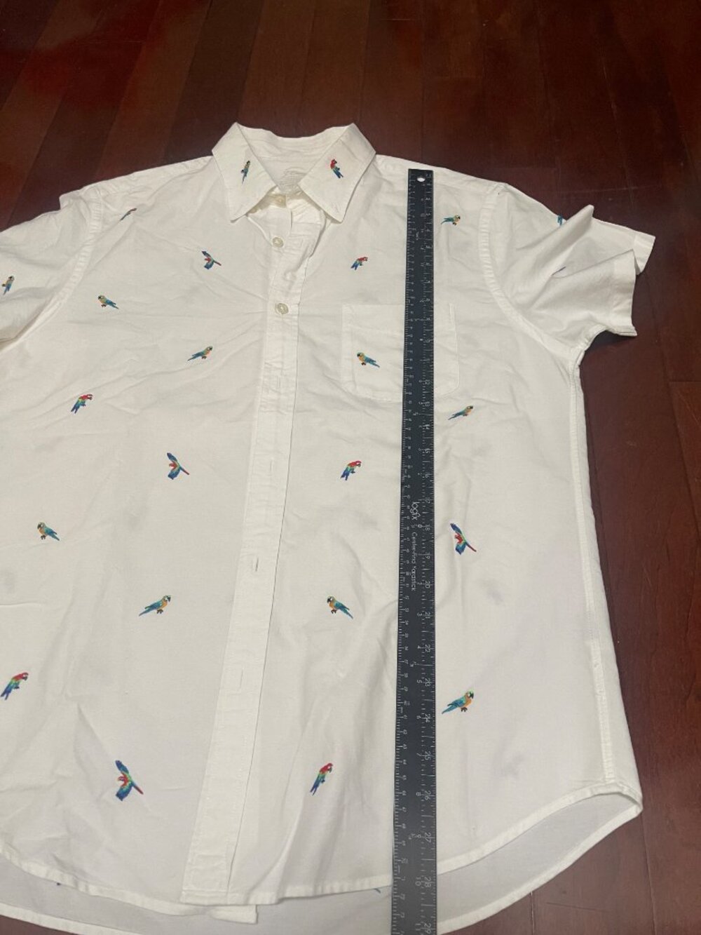 J.Crew Factory Embroidered Parrot Cotton Button Up Shirt  White Large - Picture 3 of 7